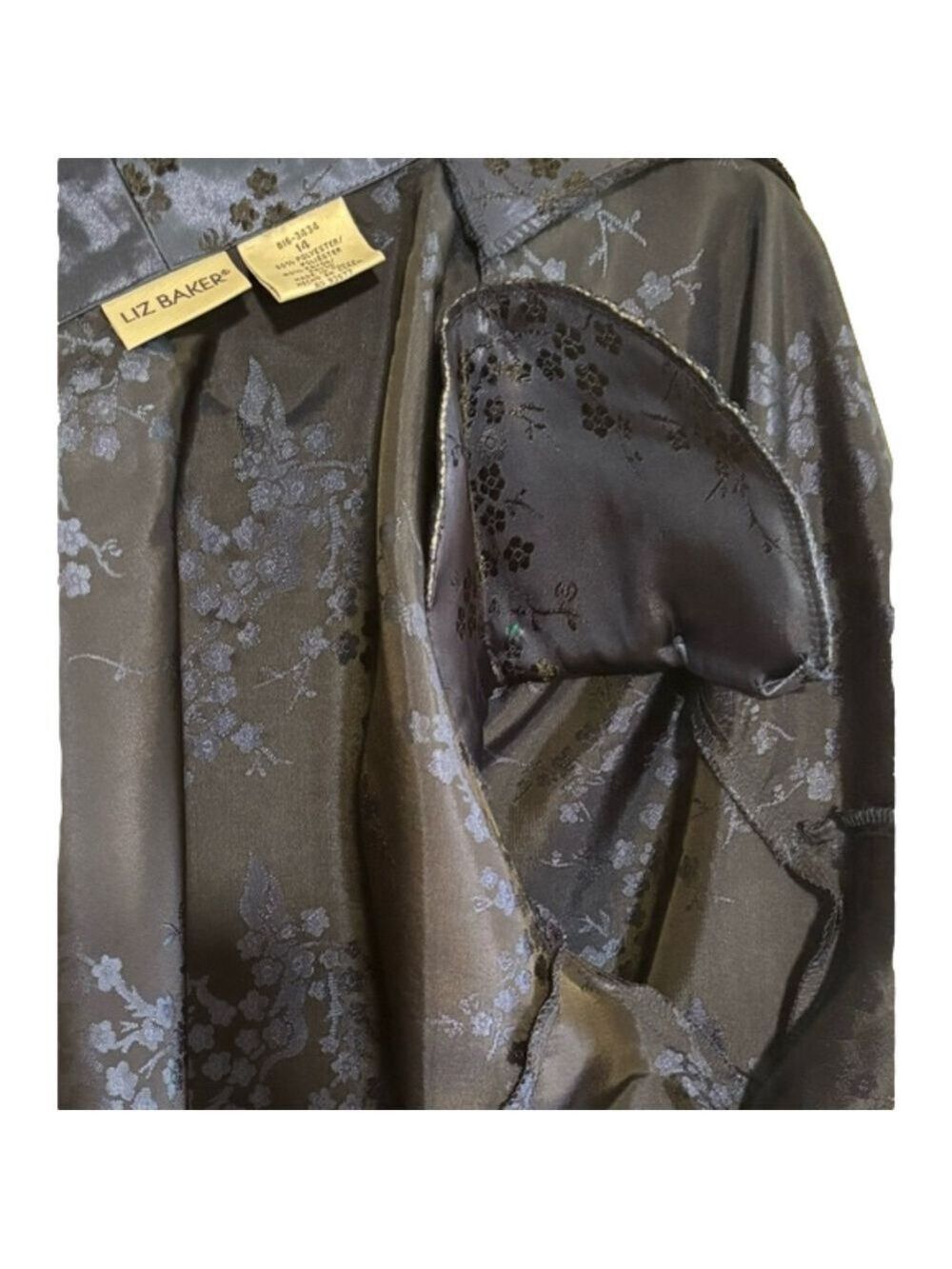90s SATIN BROCADE BLUE ASIAN INSPIRED BROCADE LIZ BAKER SHIRT JACKET SHACKET 14 - Picture 11 of 12